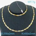 Conjunto de joyas de collar y pulsera de cadena de serpiente trenzada bicolor - Trenzado de 2 Capas / 2mm (18cm+5cm) / Bicolor (Oro y Plata)