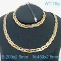 Conjunto de collar y pulsera de cadena de serpiente trenzada tricolor de acero inoxidable - Tejido de tres capas / 2.5mm (Pulsera 18cm + Extensión 5cm) / Tres colores