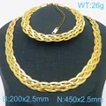 Conjunto de collar y pulsera de cadena de serpiente trenzada en acero dorado - Trenzado de 5 Capas / 2.5mm (18cm+5cm) / Dorado