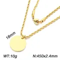 Gouden roestvrijstalen koordketting met een graveerbare ronde hanger van 18 mm breed - Touwketting Ronde Hanger Stijl (KN302944-Z) / 18mm / Goud