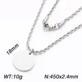 Minimalistische zilveren roestvrijstalen ketting met ronde hanger en touwketting zilver - Touwketting Ronde Hanger Stijl (KN302945-Z) / 18mm / Zilver