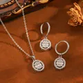 Close-up of French oval diamond pendant necklace and earrings set in silver finish - Oval Set / Silver