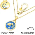 Collar Acuario de acero inoxidable dorado con colgante de esmalte azul, cadena 450mm - Acuario / Dorado
