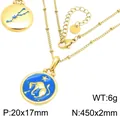 Elegant Taurus zodiac necklace featuring a blue enamel pendant on a gold stainless steel chain - Taurus (KN301476-GC) / Gold