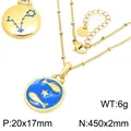 Collar zodiacal de acero inoxidable con colgante de Piscis en esmalte azul y oro. - Piscis (KN301478-GC)