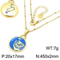 Collar de zodiaco en acero dorado con colgante de esmalte azul, diseño constelación - Leo (KN301482-GC)