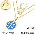 Collar Libra de acero inoxidable dorado con colgante de esmalte azul y medidas - Libra (KN301484-GC)