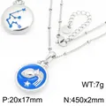 Collar de signo zodiacal Acuario en acero inoxidable con colgante de esmalte azul - Acuario / Color acero