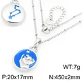 Collar del signo zodiacal Leo en acero inoxidable plateado con colgante de esmalte azul - Leo (KN301491-GC)
