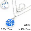 Collar de acero inoxidable con colgante del zodiaco Sagitario en esmalte azul - Sagitario / Color acero