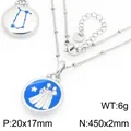 Collar del zodiaco Géminis de acero inoxidable con colgante de esmalte azul plata. - Virgo / Color acero