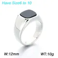 Polished stainless steel men's signet ring with vintage square black onyx stone inlay - Size 6 / Steel