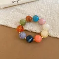 Colorful dopamine style acrylic beaded bracelet with marble texture and gold spacers. - Bracelet / Colorful