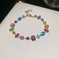 Colorful mixed-cut zircon bracelet with silver-tone chain in Korean style - 4# Bracelet