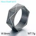 Geometrischer facettierter Edelstahlring für Herren in Vintage-Silber, 8mm breit - Größe 9 / Breite 8mm / Mattschwarz