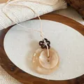 Retro Maillard style minimalist wood resin pendant long sweater chain necklace for women - Coffee & Khaki - Combo