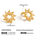 Hypoallergenic stainless steel sunburst ear cuffs with sparkling zircon in gold finish - Sunburst Radiating Zirconia Earrings (JDE0307046)