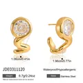 Professional gold-plated stainless steel drop earrings with sparkling round clear zircon stone - Waterdrop Ripple Zirconia Earrings (JDE0311120)