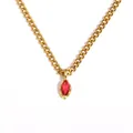 Detailed view of a gold stainless steel necklace featuring a red marquise zircon pendant. - Red (F)