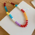Close-up of colorful rainbow acrylic beaded necklace with translucent irregular beads - Colorful Style 2