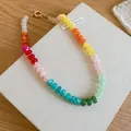 Detail of colorful rainbow acrylic beaded necklace in vibrant dopamine style. - Colorful Style 3