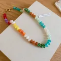 Close-up view of a vibrant rainbow acrylic beaded necklace in a trendy dopamine style - Colorful Style 1