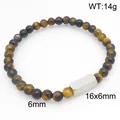 Handgefertigtes Tigerauge-Perlenarmband mit poliertem, gravierbarem rechteckigem Edelstahlblock - Tigerauge + Stahlfarbe (KB212070-Z)