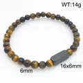 Tigerauge Armband mit 6mm Perlen und schwarzem Edelstahlstab für Herren und Damen - Tigerauge + Schwarz (KB212069-Z)