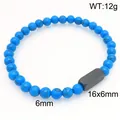 Retro-Armband aus blauen Türkisperlen mit gravierbarem schwarzem Edelstahlstab - Blauer Türkis + Schwarz (KB212067-Z)