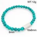 Türkis Perlenarmband mit gravierbarem Edelstahlelement, 6mm Perlen - Grüner Türkis + Stahlfarbe (KB212072-Z)