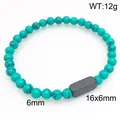 Perlenarmband im Türkis-Stil mit gravierbarem Edelstahl-Rechteckstab 12g Gewicht - Grüner Türkis + Schwarz (KB212071-Z)