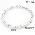 Elegantes weißes Marmormuster Perlenarmband mit gravierbarem Edelstahlsteg 6mm Perlen - Weißer Türkis + Stahlfarbe (KB212080-Z)