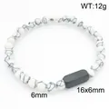 Unisex-Perlenarmband aus weißem Marmorstein mit mattschwarzer Edelstahl-Stabplatte - Weißer Türkis + Schwarz (KB212079-Z)