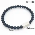 Unisex 6mm matte schwarze Steinperlen Armband mit Edelstahlstab, Gewicht 13g, Modeschmuck - Schwarzer Achat + Stahlfarbe (KB212073-Z)