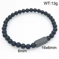 Minimalistisches matt schwarzes Perlenarmband mit Edelstahl-Rechteck, Gewicht 13g - Schwarzer Achat + Schwarz (KB212074-Z)