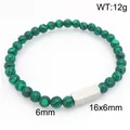 Grünes Malachit-Perlenarmband mit gravierbarer Edelstahlplatte für Damen und Herren, 6 mm - Grüner Pfau + Stahlfarbe (KB212076-Z)
