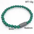 Grünes Malachit-Perlenarmband mit schwarzem Edelstahl-Vierkant-Detail für Damen - Grüner Pfau + Schwarz (KB212075-Z)