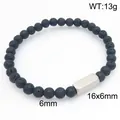 Schwarzes Lavastein-Perlenarmband mit personalisierbarem Edelstahlriegel für Herren und Damen - Lavastein + Stahlfarbe (KB212078-Z)