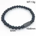 Schwarzes Lavastein-Armband mit 6mm Perlen und rechteckigem Edelstahlstab, Gewicht 13g - Lavastein + Schwarz (KB212077-Z)