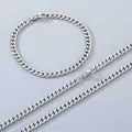 Juego de collar y pulsera de cadena cubana de acero inoxidable 304 pulido - Pulsera 20cm / Cierre de Langosta 5mm