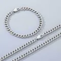 Conjunto de collar y pulsera de cadena de eslabones cubanos de acero inoxidable 304 - Pulsera 20cm / 6mm Hebilla Cuadrada