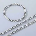 Conjunto de joyas de collar y pulsera de cadena cubana de acero inoxidable 304 pulido - Pulsera 20cm / 6mm Cierre de Langosta