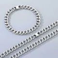 Ensemble collier et bracelet à mailles gourmette Miami en acier inoxydable 304 - Fermoir Mâle 8mm