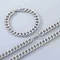 Ensemble collier et bracelet en maille gourmette en acier inoxydable 304 poli argent - Fermoir Homard 10mm