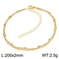 Adjustable double-layer gold stainless steel bead anklet for women, 200mm length - Double Layer Spacer Bead Style (KJ4730-Z) / Gold
