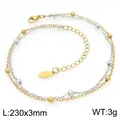 Two-tone gold and silver beaded stainless steel anklet with adjustable extension chain - Double Layer Spacer Bead Style (KJ4734-Z) / Gold and Silver Two-tone