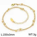 Minimalistisches doppellagiges Edelstahl-Perlen-Fußkettchen in Gold, verstellbar, 3g. - Doppellagiger Zwischenperlen-Stil (KJ4739-Z)