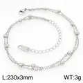 Minimalistische zweilagige Edelstahl-Fußkette mit verstellbarer Kette in Silber - Doppellagiger Zwischenperlen-Stil (KJ4740-Z)