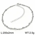 Zweilagiges silbernes Edelstahl-Fußkettchen mit Perlen für Damen, verstellbare Kette - Doppellagiger Zwischenperlen-Stil (KJ4801-Z)