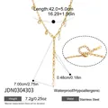 Vista dettagliata della collana di perle dorate con misure e info sull'acciaio inossidabile. - Stile Girocollo con Perla Artificiale e Catena a Graffetta (JDN0304303) / Oro